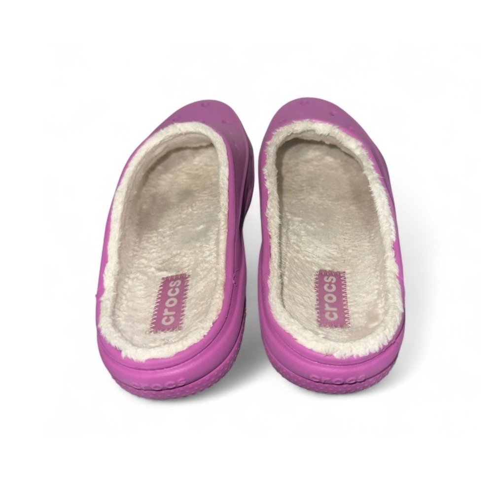 Crocs Lined Clog Slides Womens Pink Faux Fur Cozy Comfort Size 11 - Picture 3 of 5